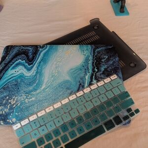Turquoise Marble Laptop Skin with Teal Keyboard Cover